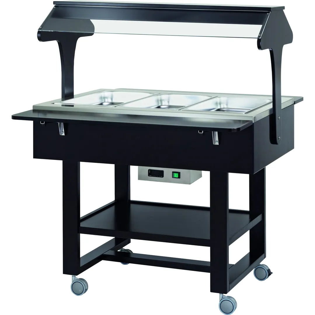 Cărucior Bain Marie din lemn 2000 W Numarul de tavi 3 x GN1/1 - 150(h) mm Culoare Carbon
