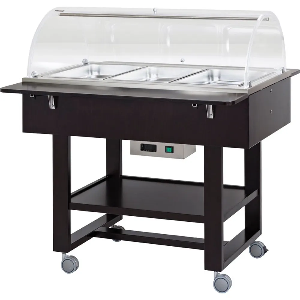 Cărucior Bain Marie din lemn 2000 W Numarul de tavi 3 x GN1/1 - 150(h) mm Culoare Carbon