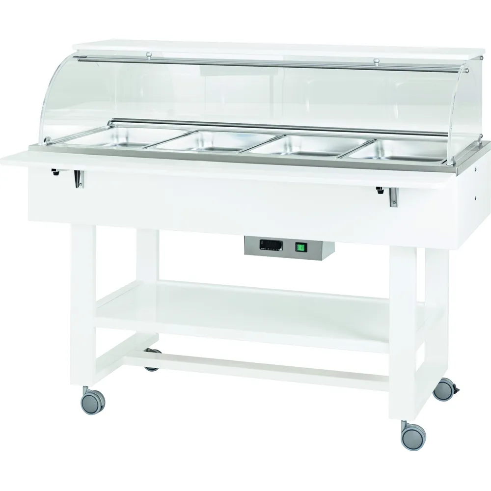 Cărucior Bain Marie din lemn cu display 2000 W Numarul de tavi 4 x GN1/1 - 150(h) mm Culoare Alb