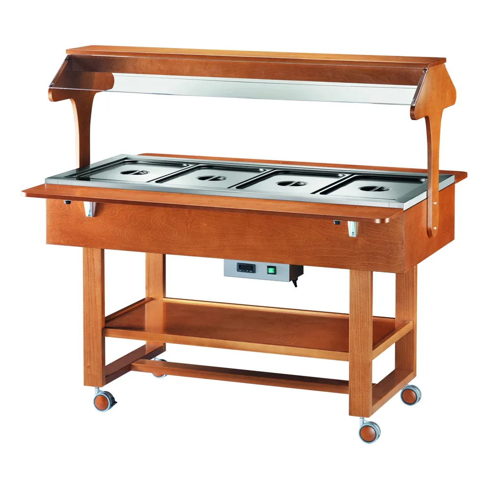 Cărucior Bain Marie din lemn cu display 2000 W Numarul de tavi 4 x GN1/1 - 150(h) mm Culoare Nuc