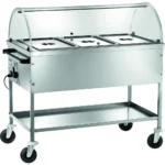 Gheridon , masa calda model inox cu display 2000 W 117 x 67 x 114(h) cm Numarul de tavi 3 x GN1/1 - 200(h) mm