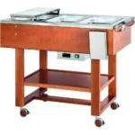 Gheridon , masa calda model lemn cu display 2000 W Numarul de tavi 3x GN1/1 150(h) mm Culoare Nuc