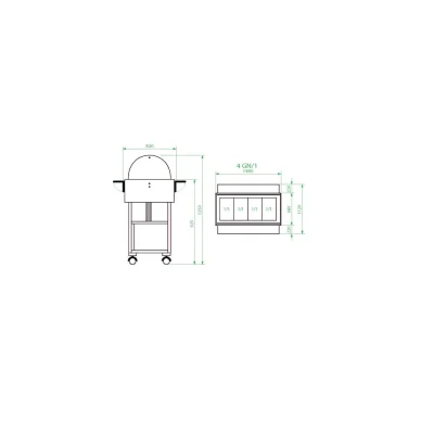 Gheridon , masa calda model lemn cu display 250 W Numarul de tavi 4 x GN1/1 - 150(h) mm Culoare Alb lucios