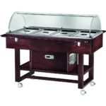 Gheridon , masa calda model lemn cu display 250 W Numarul de tavi 4 x GN1/1 - 150(h) mm Culoare Wengé