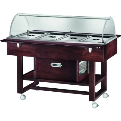 Gheridon , masa calda model lemn cu display 250 W Numarul de tavi 4 x GN1/1 - 150(h) mm Culoare Wengé