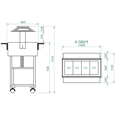 Gheridon , masa rece model lemn cu display 2500 W Numarul de tavi 3 x GN1/1 - 150(h) mm Culoare Carbon