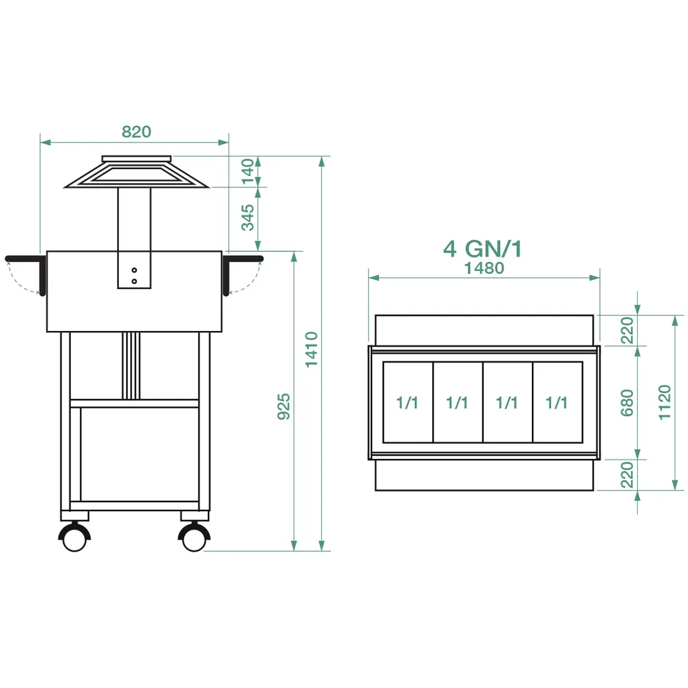 Gheridon , masa rece model lemn cu display 2500 W Numarul de tavi 3 x GN1/1 - 150(h) mm Culoare Nuc
