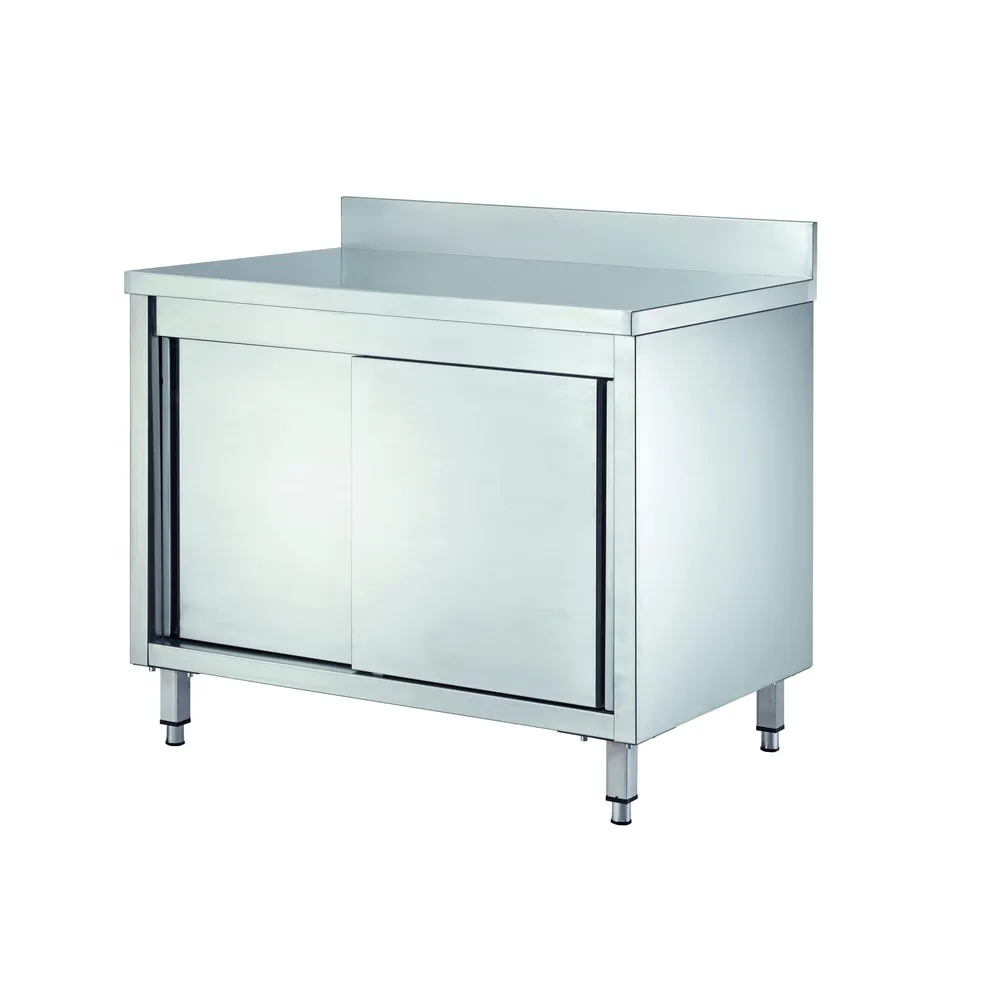 Masa de lucru tip dulap din inox dotata cu usi culisabile si spatar perete 180x70x95 GDASR187A