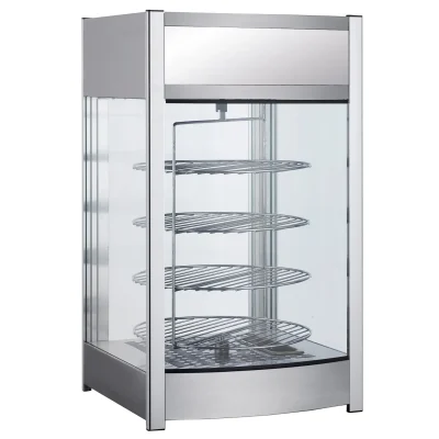 Vitrina calda pentru patiserie sau alte preparate cu grilaj 400 W Numar de rafturi 4 rafturi rotunde rotative 46 x 45 x 78,5(h) cm