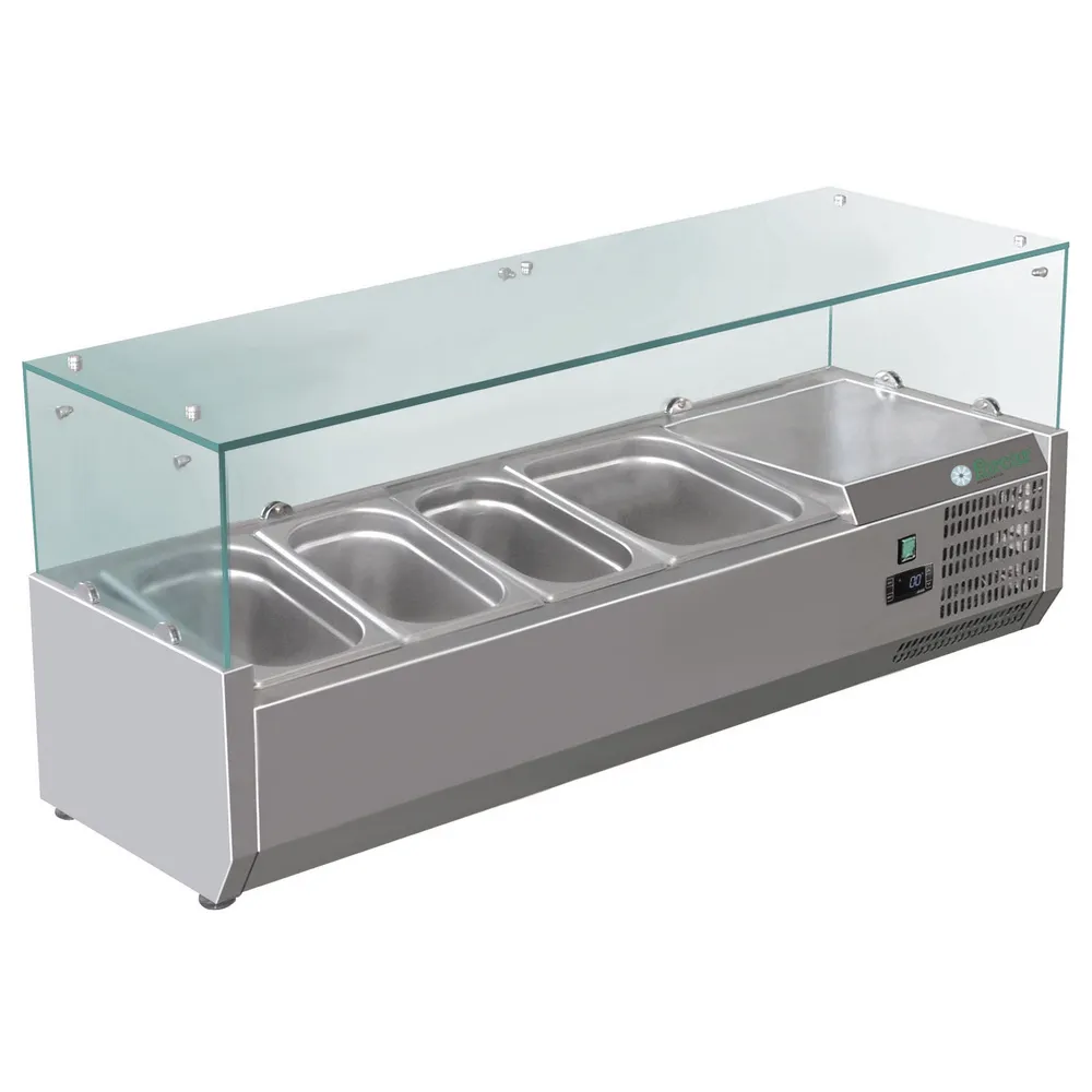 Vitrină frigorifică ingrediente pizza, shaorma, kebab, din inox , capacitate 1173 n.3 x GN1/3 + n.1 x GN1/2 temperatura +32°C / 55%HR