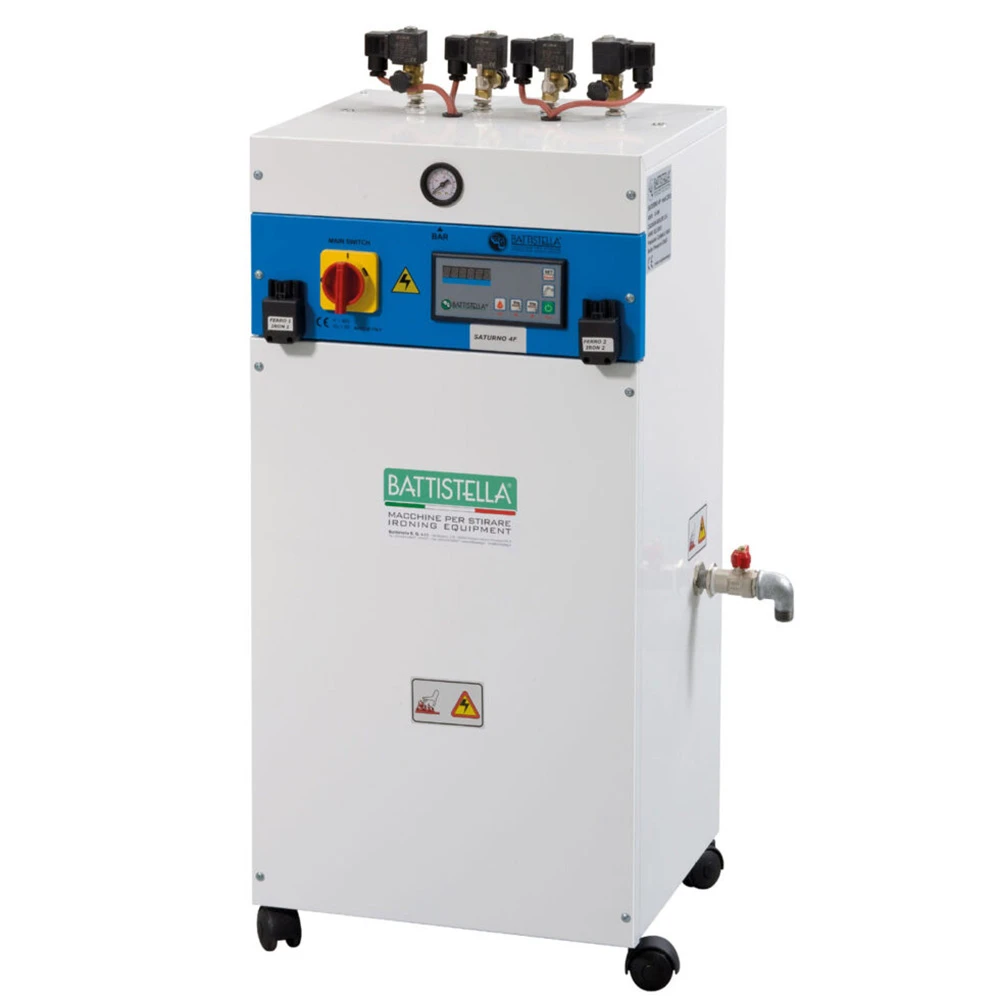 Generator de abur profesional SATURNO 4F 050206 cu boiler din inox 10 litri, 4 posturi de lucru, presiune 4 bari, pentru utilizare intensivă – fier de călcat opțional
